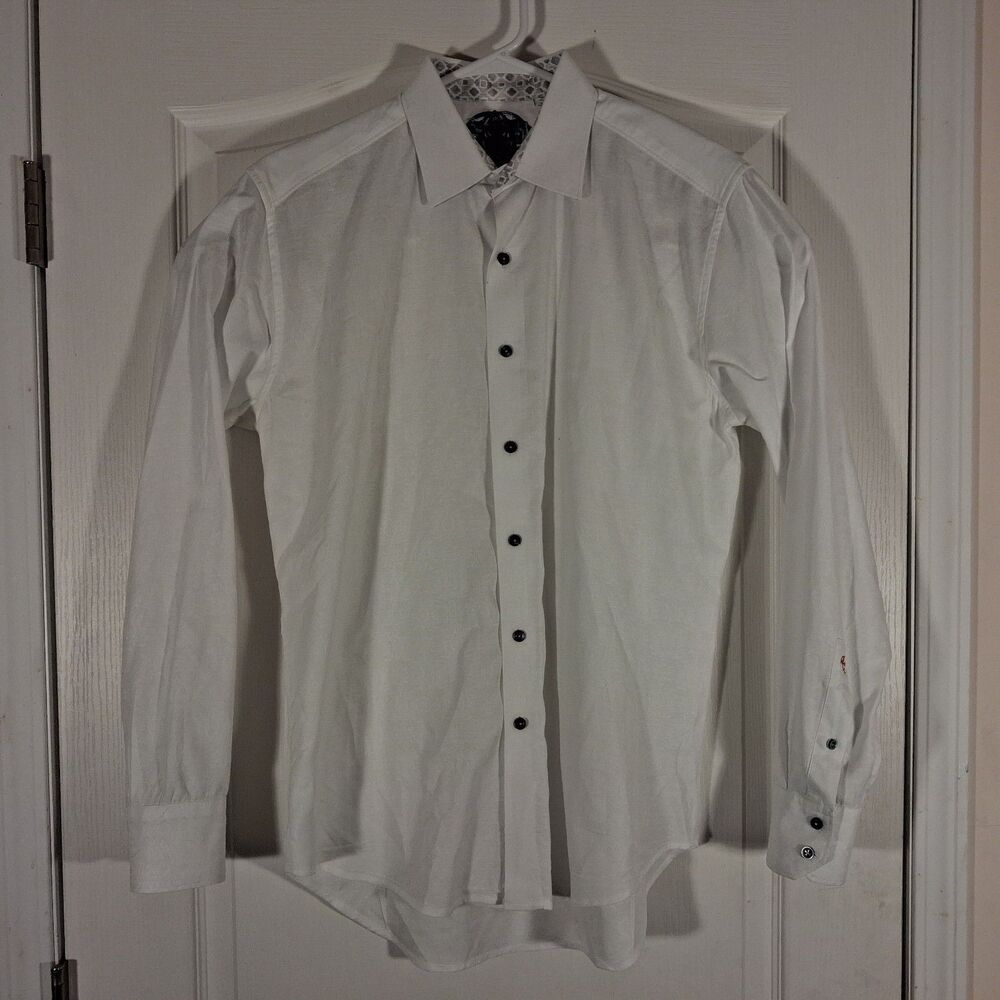 Robert Graham shirt mens M Medium white dress flip cuff inlay long sleeve design